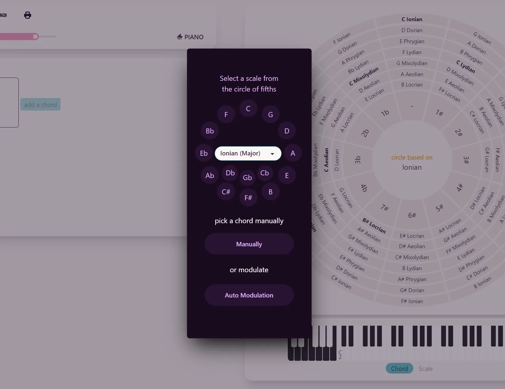 The scale selector in Mindful Harmony